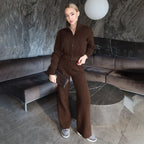 Women's Knitted Stand-Collar Top & Straight-Leg Pants Set
