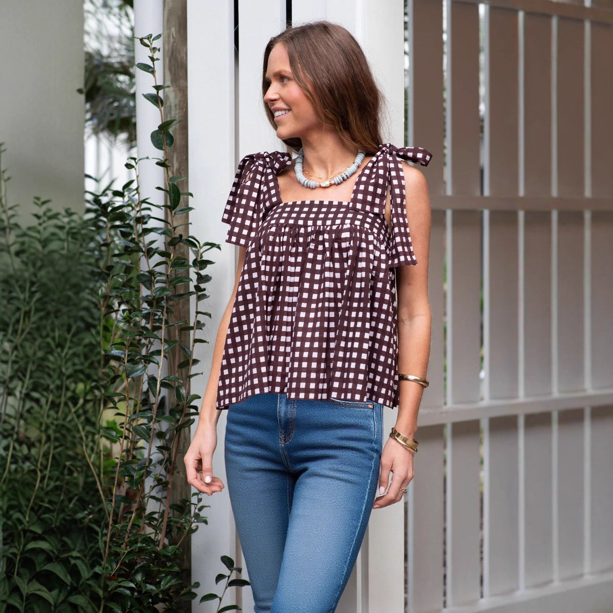 Women's Tops Simple Retro Lace Up Top
