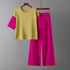 Suit Summer Loose Color Matching Top Casual High-Waisted Wide Leg Pants Two-Piece Set