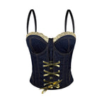 Women's 's Denim Lace Drawstring Boning Corset Bra Lace Camisole Slim Fit
