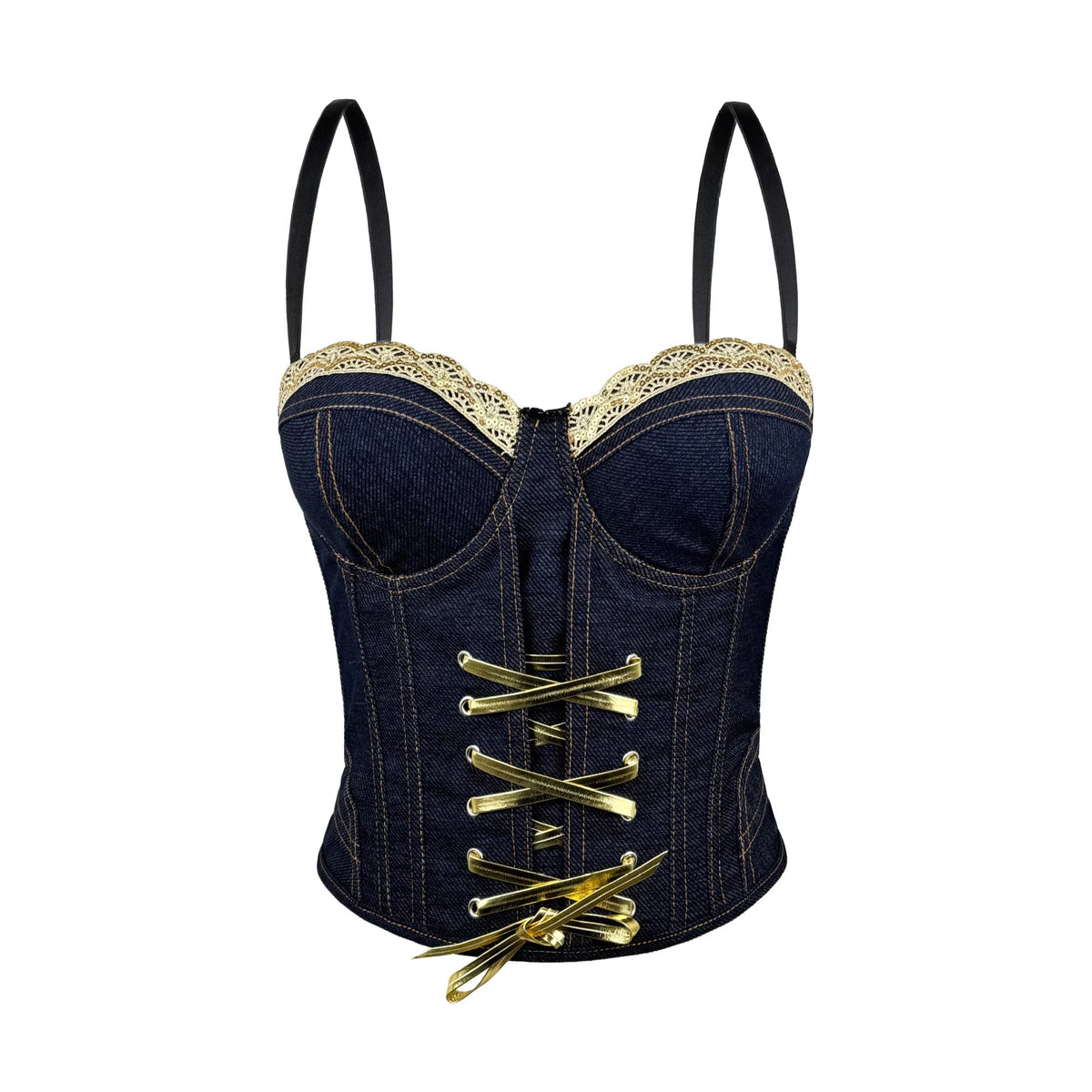 Women's 's Denim Lace Drawstring Boning Corset Bra Lace Camisole Slim Fit