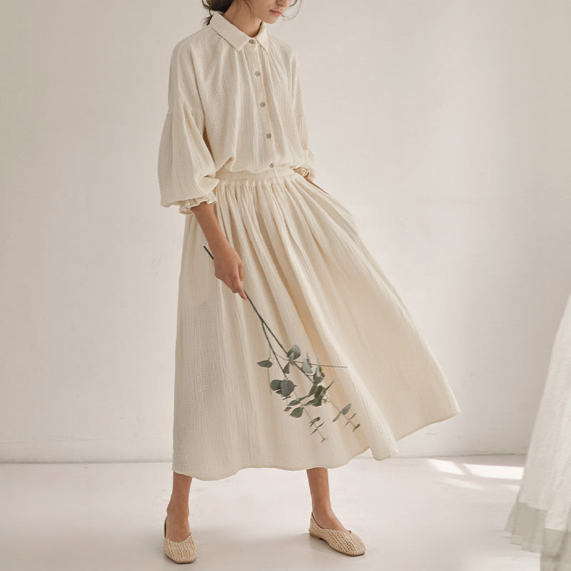 Women's Cotton Top and Skirt Two-Piece Set