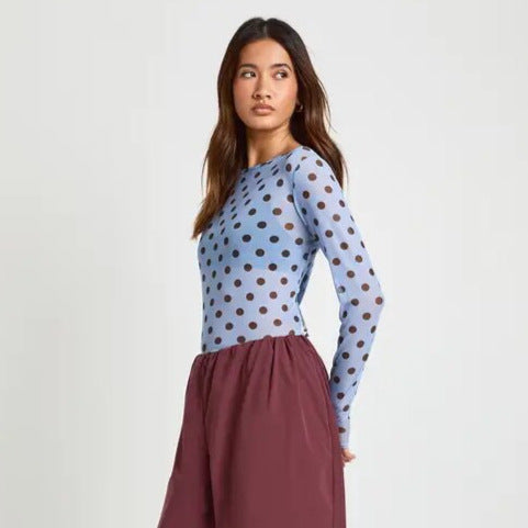 Simple Dot Mesh See through Niche Slim Fit Long Sleeve
