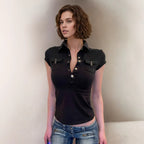 Women's Embroidered Polo Collar Zip Top