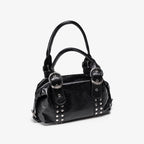 Rivet Motorcycle Bag Women Portable One Shoulder Underarm Boston Bag Large Capacity Leather Buckle Office Pillow Bag Tide
