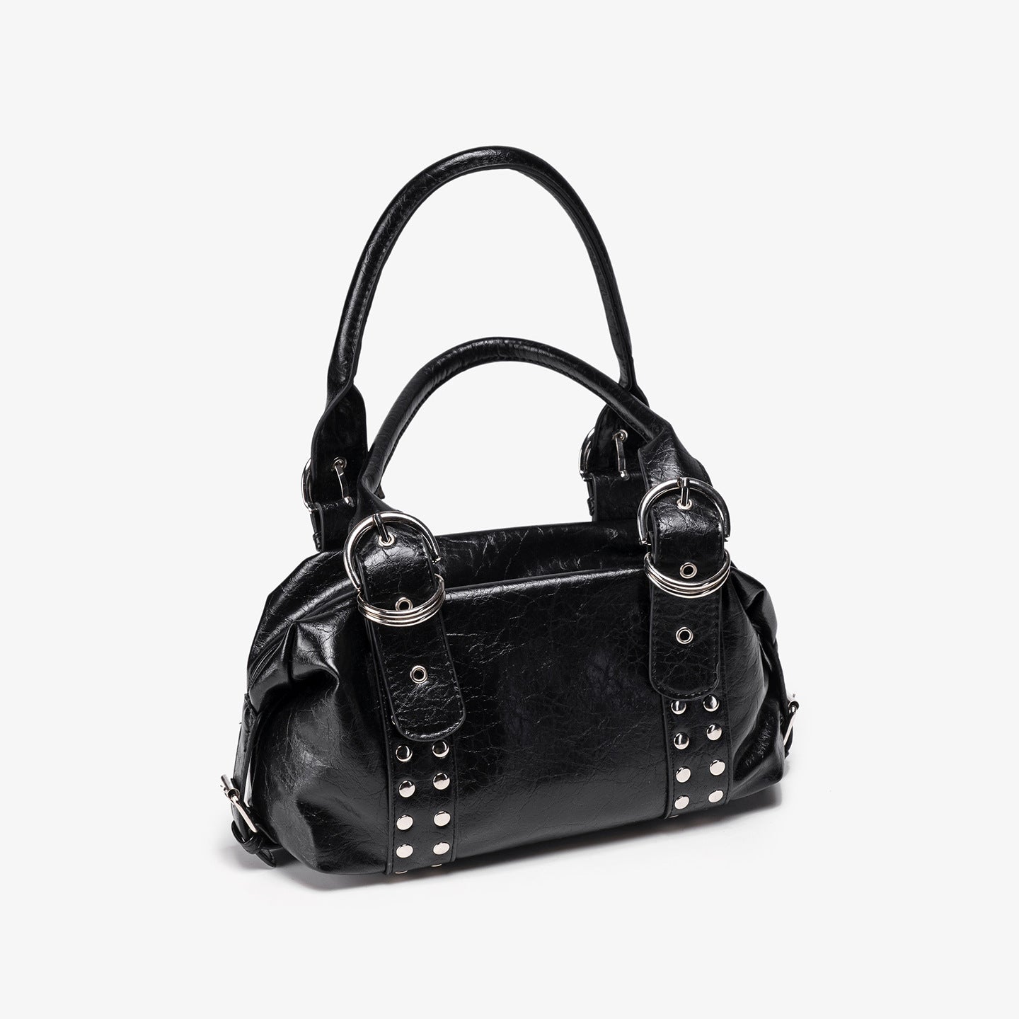 Rivet Motorcycle Bag Women Portable One Shoulder Underarm Boston Bag Large Capacity Leather Buckle Office Pillow Bag Tide