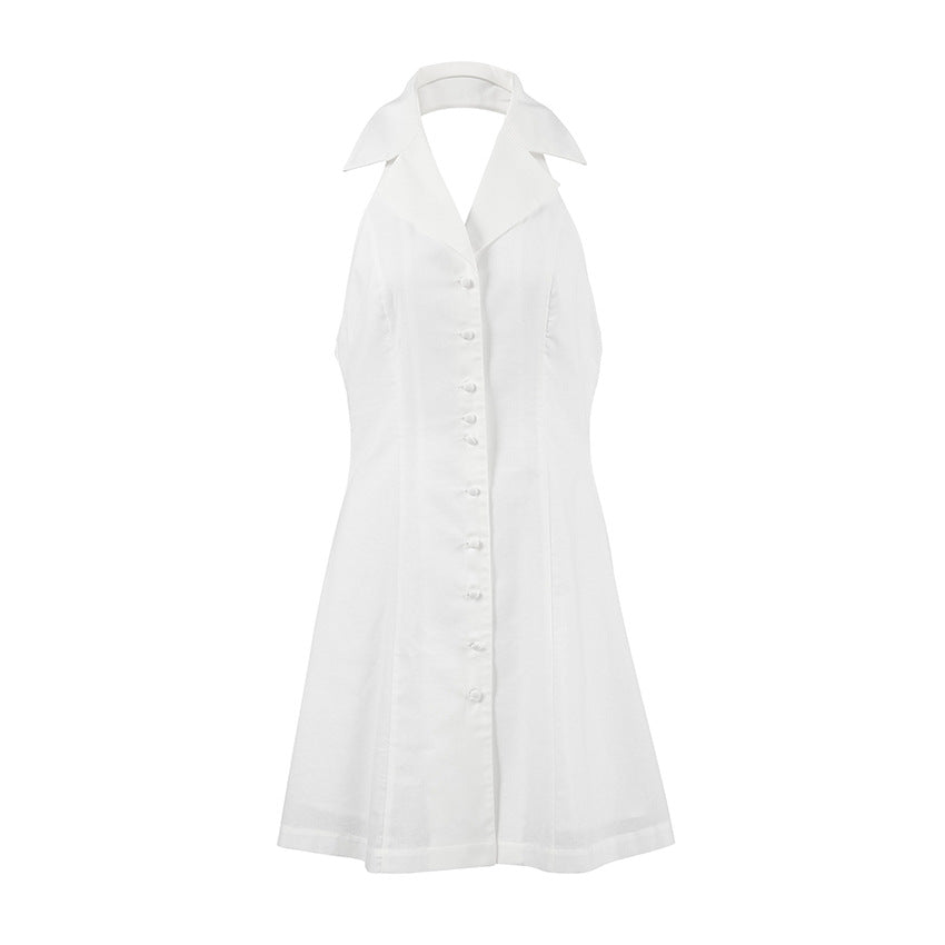 Linen Halter Backless Mini Dress