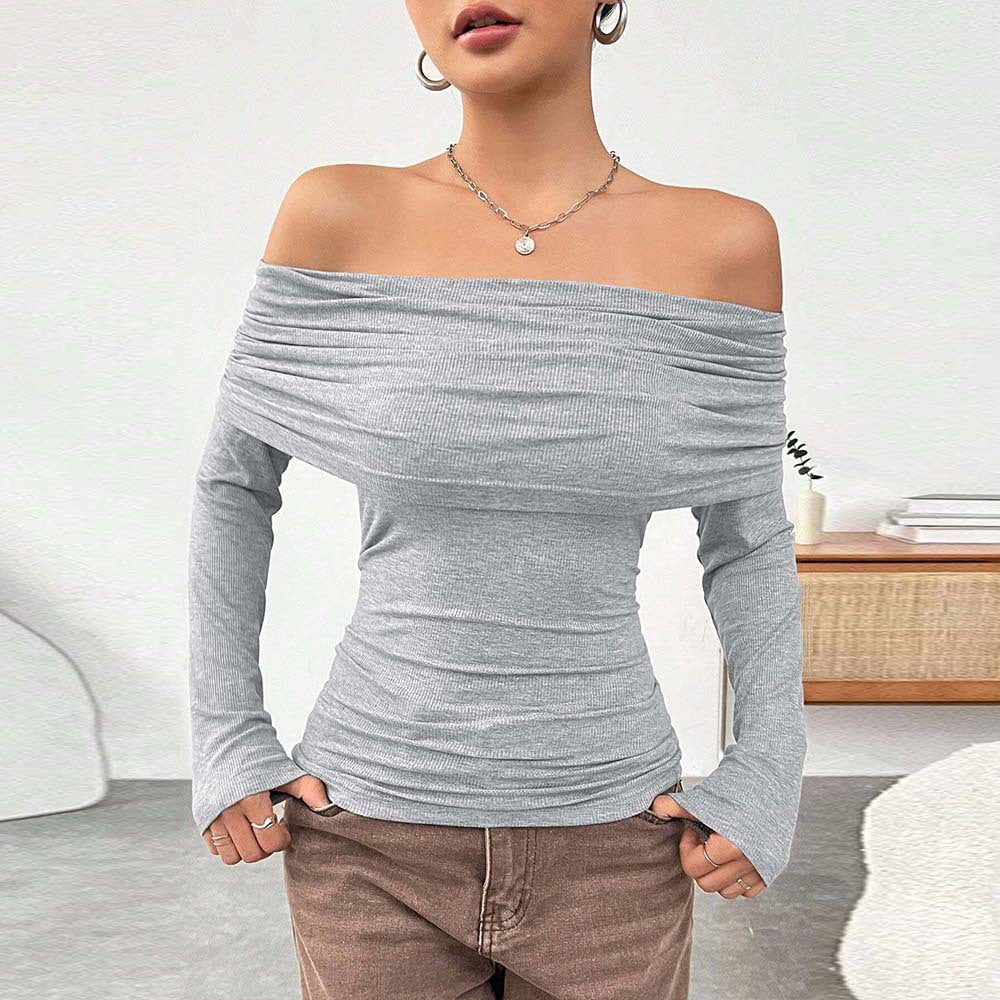 Women's off the Shoulder off Neck Slim Knit Long Sleeve Tops
