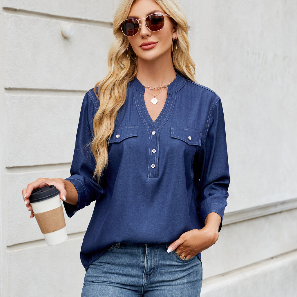 Women's Loose Imitation Denim Long Shirt