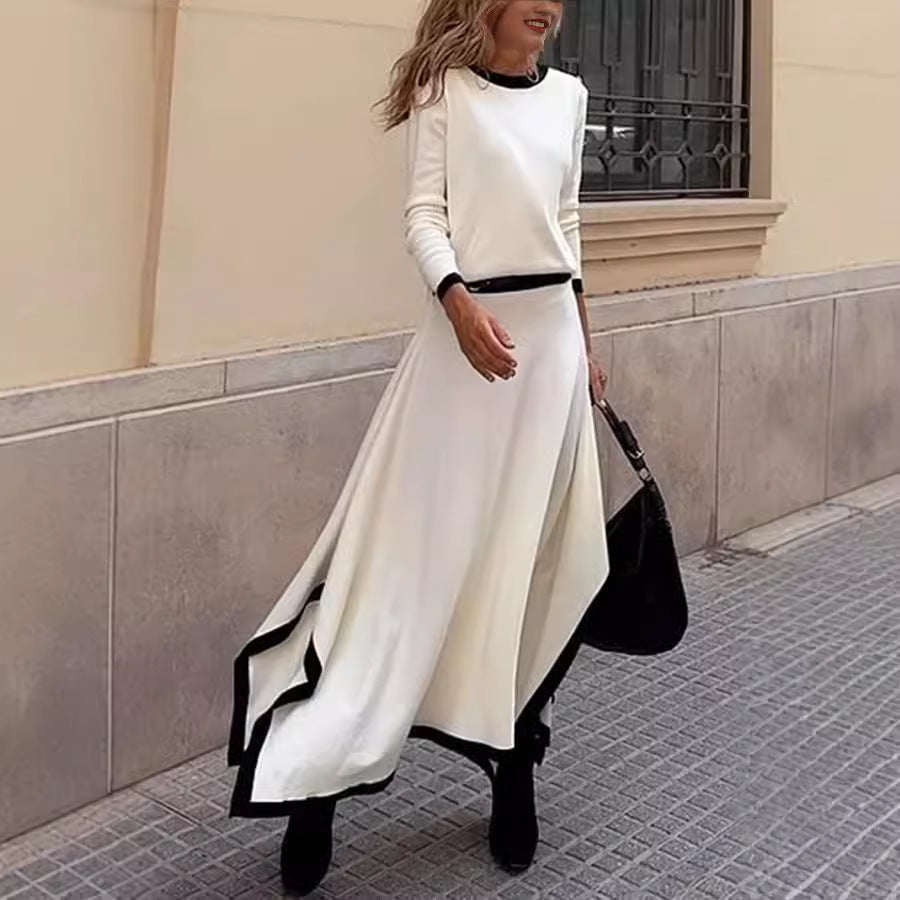 Women's Asymmetric Long-Sleeve Two-Piece Skirt Set