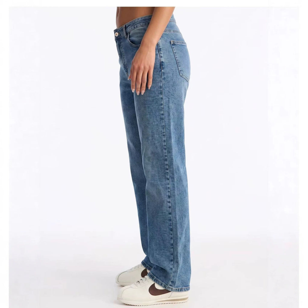 Women's Blue Distressed Straight-Leg Jeans