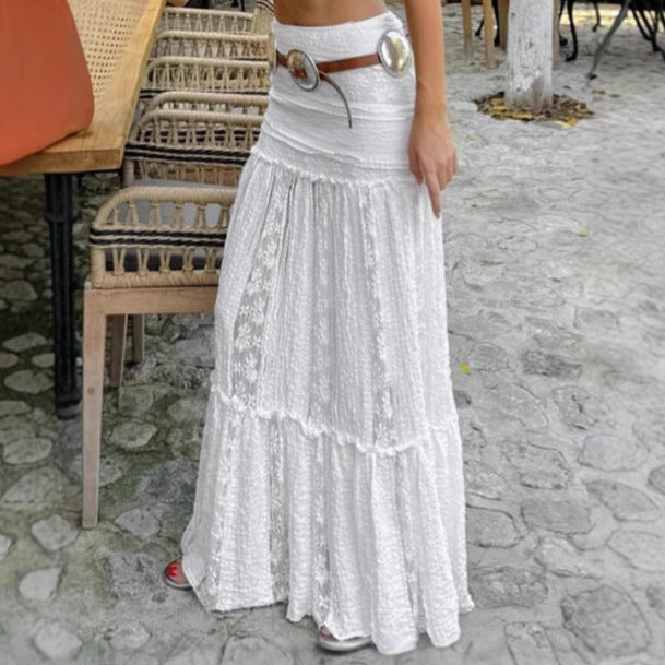White Lace Casual Vacation A Line Spring Summer Skirt