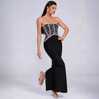 Women's Black Rhinestone Strapless Bandage Evening Dress