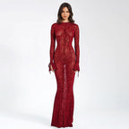 Sexy Round Neck Bare Back Party Red Leopard Print Print