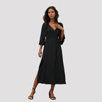 V-Neck Mid-Sleeve Dress