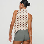 Women's Clothing Summer Lace Up Halterneck Sleeveless T Shirt Sexy Polka Dot Printed Top Wild Vest
