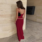 Summer Solid Color Sleeveless Bare Back Vest Skirt Two Piece Set