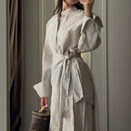 Women Cotton Linen Shirt Apron Trousers Three Piece Set