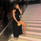 Halter Fur Texture Split Backless Dress Hip