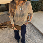 Women's Hollow Out Cutout Loose Round Neck Woolen Vacation Top