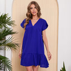 Solid-Color Loose V-Neck Swing Dress