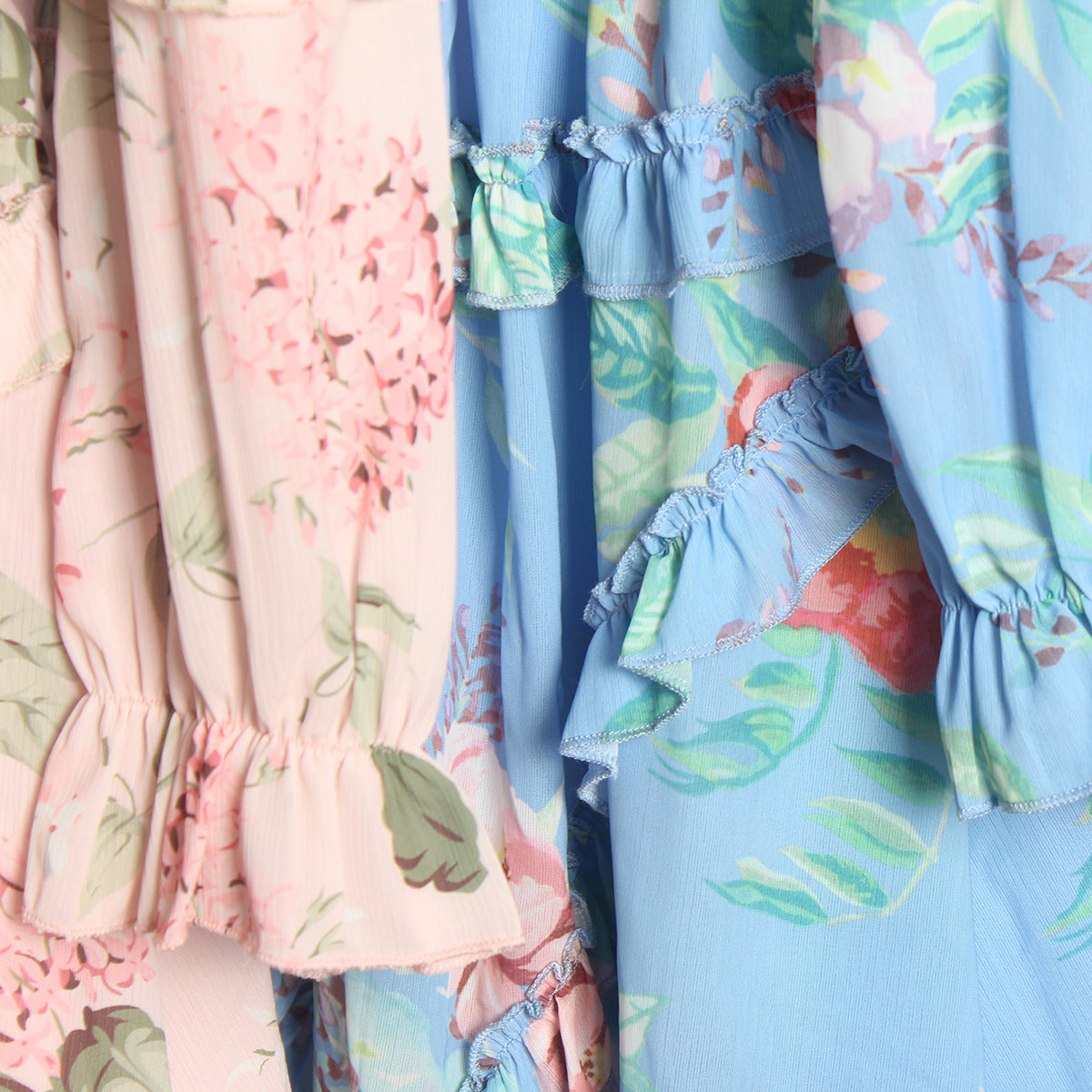 Floral Chiffon Ruffle V-Neck Dress