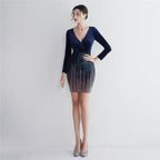 Women's Sequin Flannel Long Sleeved Evening Dress Black Velvet Slim