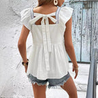 Women's Embroidered Ruffle Square-Neck Top
