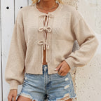 Round Neck Tied Knitted Cardigan Coat Autumn Winter Solid