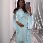 Summer Solid Color Mesh Cutout Off-Neck Show Delicate Dress