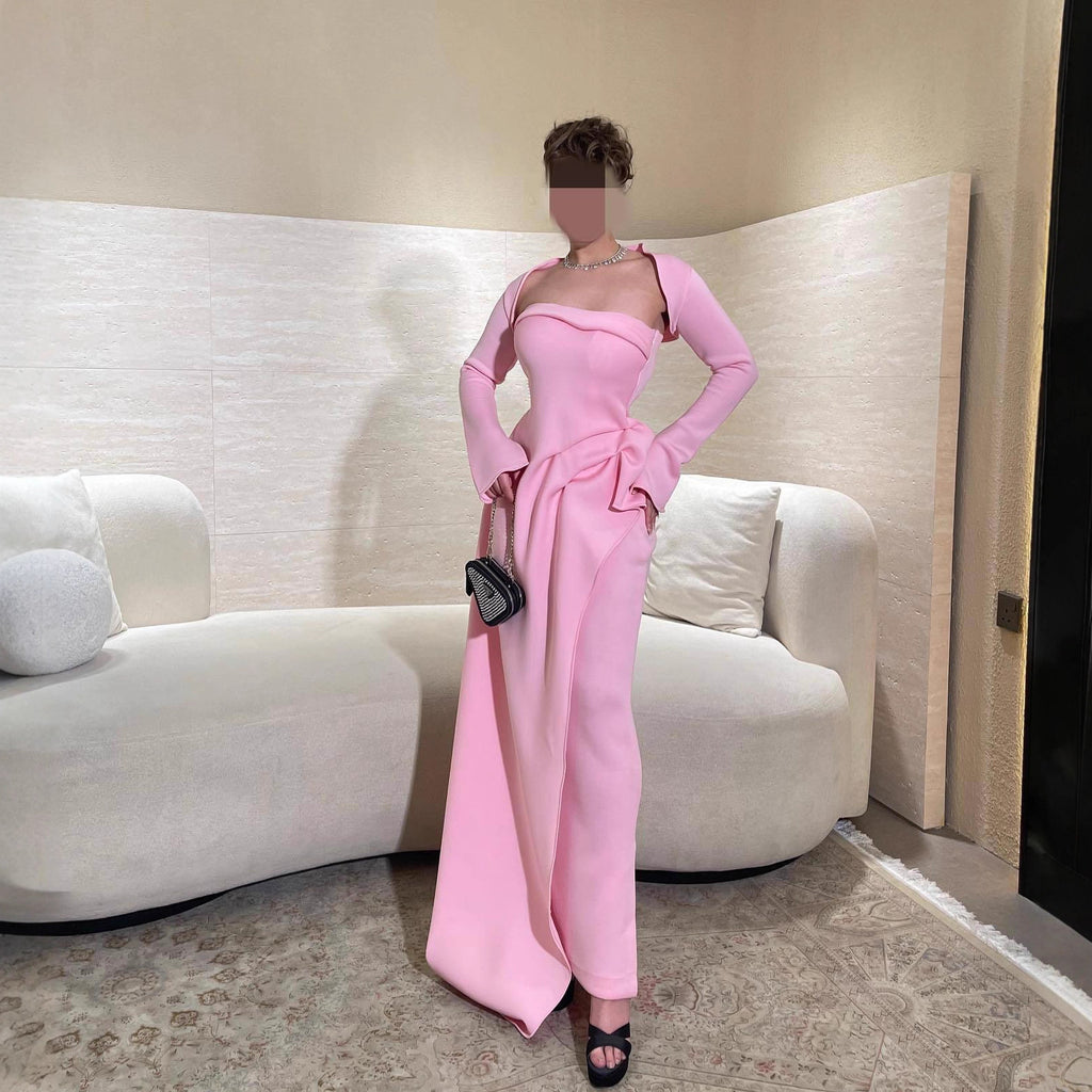 Strapless Asymmetric Slit Maxi Dress Set