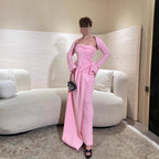 Strapless Asymmetric Slit Maxi Dress Set