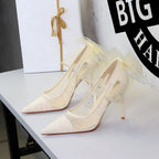 Women's Lace Mesh Bow Stiletto Shoes
