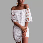 Embroidered Off-Shoulder Short-Sleeve A-Line Mini Dress