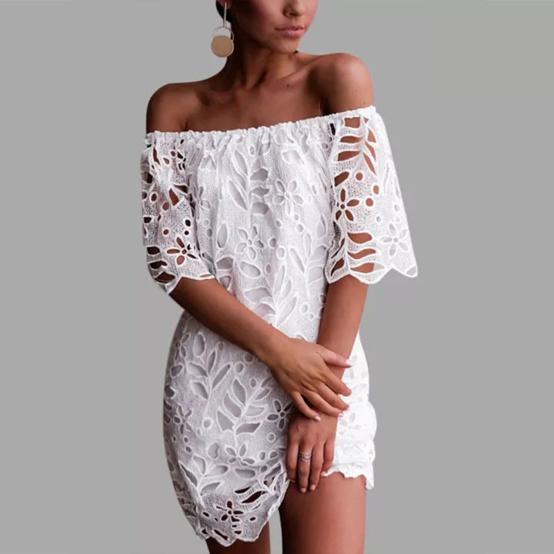 Embroidered Off-Shoulder Short-Sleeve A-Line Mini Dress