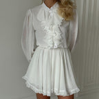 Short Dress Ruffled Stand Collar Long Sleeve