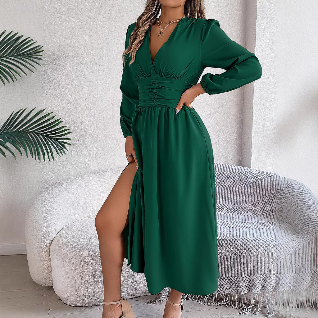 Women's Smocked V-Neck Maxi Dress