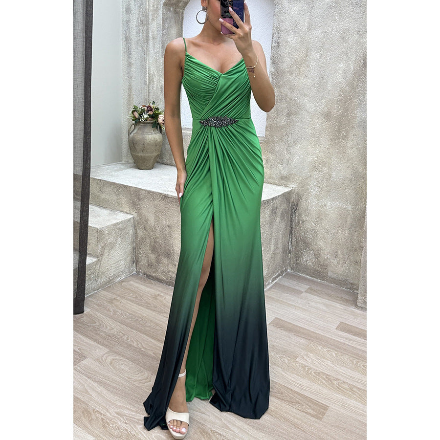 Women's Rhinestone Split Maxi Dress