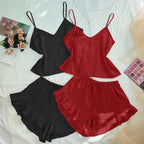 Women's Home Two-Piece Pajamas Artificial Silk Camisole Shorts Suit Sleeveless Pajama