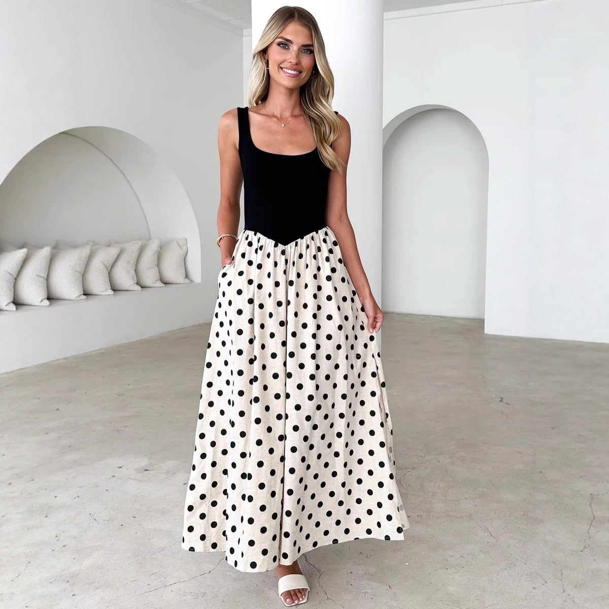 Women's Polka-Dot Square-Neck Maxi Dress