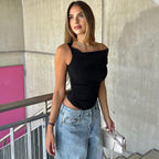 Women’s Asymmetric Ruched Crop Top