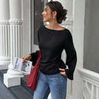Women Elegant Flare Sleeve T shirt Back Lace up Design