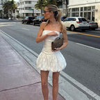 Strapless Ruched Jacquard A-Line Mini Dress