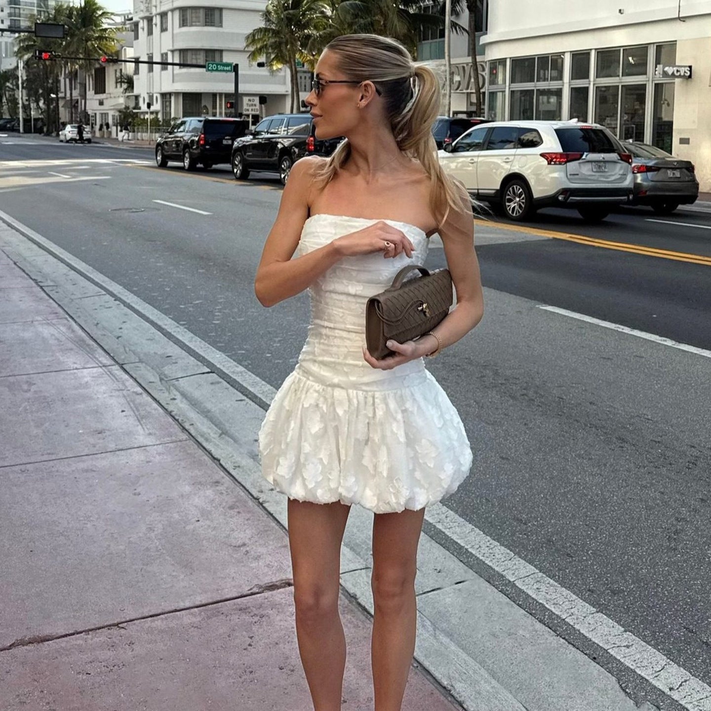 Strapless Ruched Jacquard A-Line Mini Dress