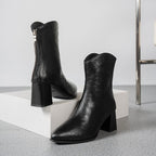 Women's Pointed Toe Chunky Heel Ankle Boots