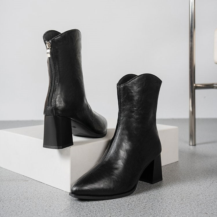 Women's Pointed Toe Chunky Heel Ankle Boots