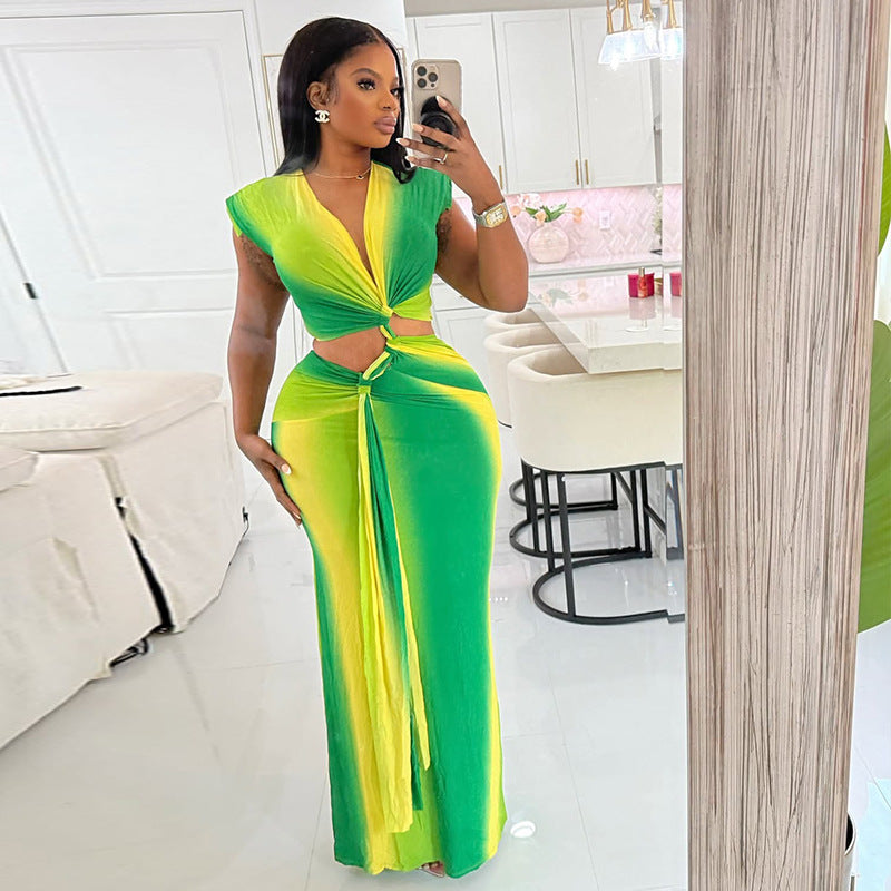 Niche Stitching Pleated Hollow Out Cutout Hip Office Dress