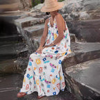 Strappy Print Holiday Loose Dress