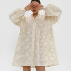Women's Jacquard Puff-Sleeve Shirt Dress