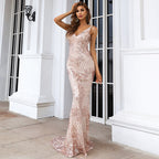 Women's Sequined Geometric Abstract Pattern Strap Prom Dress